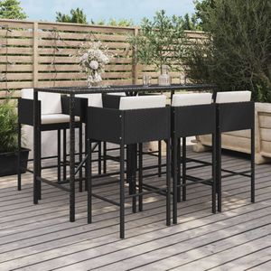 VidaXL Tuinbarset 7-delig met Kussens - Poly Rattan Zwart