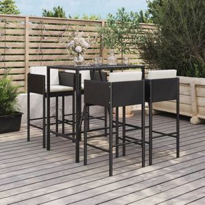 vidaXL 5-tlg. Gartenbar-Set mit Kissen Schwarz Poly Rattan