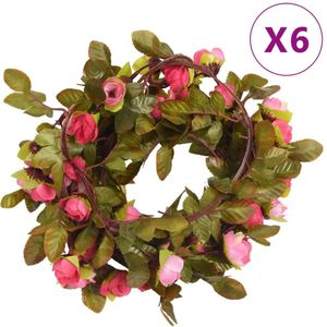 vidaXL Weihnachtskränze Blumen 6 Stk. Rosenrot 215 cm