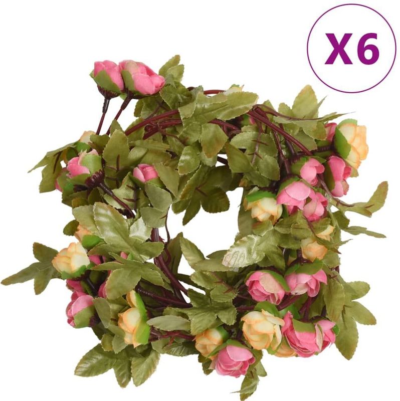 vidaXL Weihnachtskränze Blumen 6 Stk. Rosa 215 cm