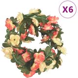 vidaXL Weihnachtskränze Blumen 6 Stk. Rosarot Champagnerfarben 215 cm