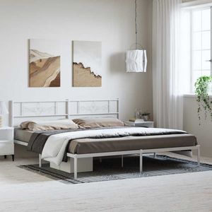 vidaXL - Bedframe - met - hoofdbord - metaal - wit - 183x213 - cm