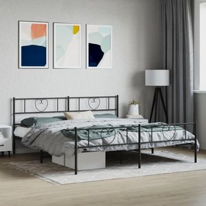 vidaXL - Bedframe - met - hoofd- - en - voeteneinde - metaal - zwart - 200x200 - cm