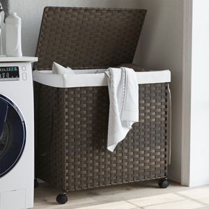 vidaXL Wasmand - Donkerbruin - Rattan - Met Wielen - 60x35x60,5 cm
