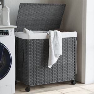 vidaXL Wasmand - Rattan Grijs - 60x35x60,5 cm - Op Wielen