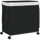 vidaXL Wasmand - Rattan Zwart - 3 Vakken - Op Wielen - 60x35x60,5 cm