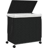 vidaXL Wasmand - Rattan Zwart - 3 Vakken - Op Wielen - 60x35x60,5 cm