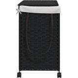 vidaXL Wasmand - Rattan Zwart - 3 Vakken - Op Wielen - 60x35x60,5 cm
