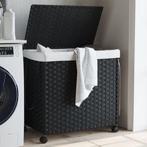 vidaXL Wasmand - Rattan Zwart - 3 Vakken - Op Wielen - 60x35x60,5 cm