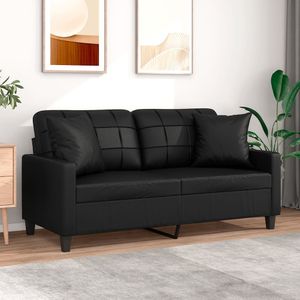 Vidaxl - 2-Sitzer-Sofa mit Zierkissen Schwarz 140 cm Kunstleder