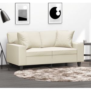 vidaXL Tweezitsbank met sierkussens 120 cm kunstleer crèmekleurig