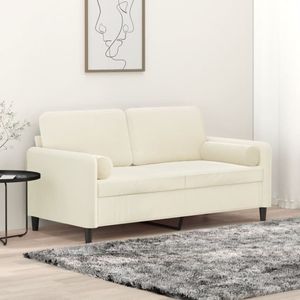 vidaXL - Tweezitsbank - met - sierkussens - 140 - cm - fluweel - crèmekleurig