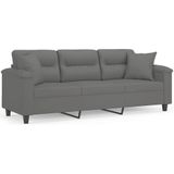 vidaXL - Driezitsbank - met - kussens - 180 - cm - microvezelstof - donkergrijs