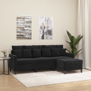 3-Sitzer-Sofa mit Hocker Schwarz 180 cm Samt vidaXL