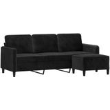 Vidaxl - 3-Sitzer-Sofa mit Hocker Schwarz 180 cm Samt
