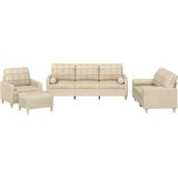 vidaXL 4-delige Loungeset met kussens stof crèmekleurig