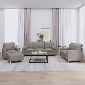 vidaXL - 4-delige - Loungeset - met - kussens - stof - taupe