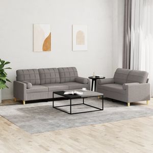 vidaXL 2-delige Loungeset met kussens stof taupe