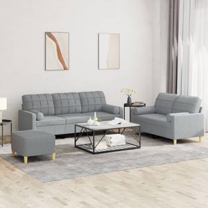vidaXL 3-delige Loungeset - Lichtgrijs - Stof - Inclusief Kussens