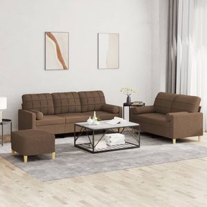 vidaXL 3-delige Loungeset met kussens stof bruin