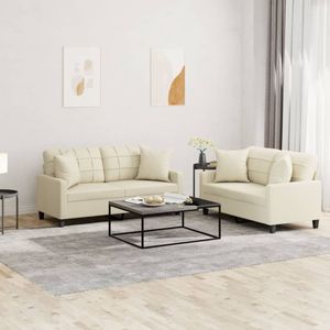 vidaXL 2-tlg. Sofagarnitur mit Kissen Creme Kunstleder