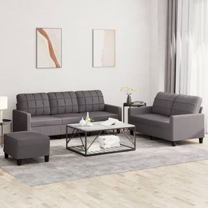 vidaXL 3-tlg. Sofagarnitur mit Kissen Grau Kunstleder