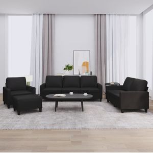 vidaXL - 4-delige - Loungeset - met - kussens - kunstleer - zwart