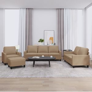 vidaXL - 4-delige - Loungeset - met - kussens - kunstleer - cappuccino