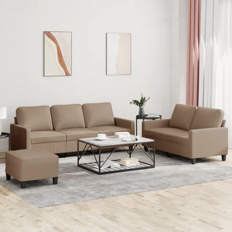 Vidaxl - 3-tlg. Sofagarnitur mit Kissen Cappuccino-Braun Kunstleder