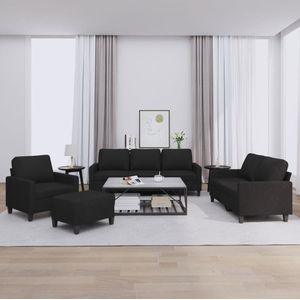 vidaXL - 4-delige - loungeset - met - kussens - stof - zwart