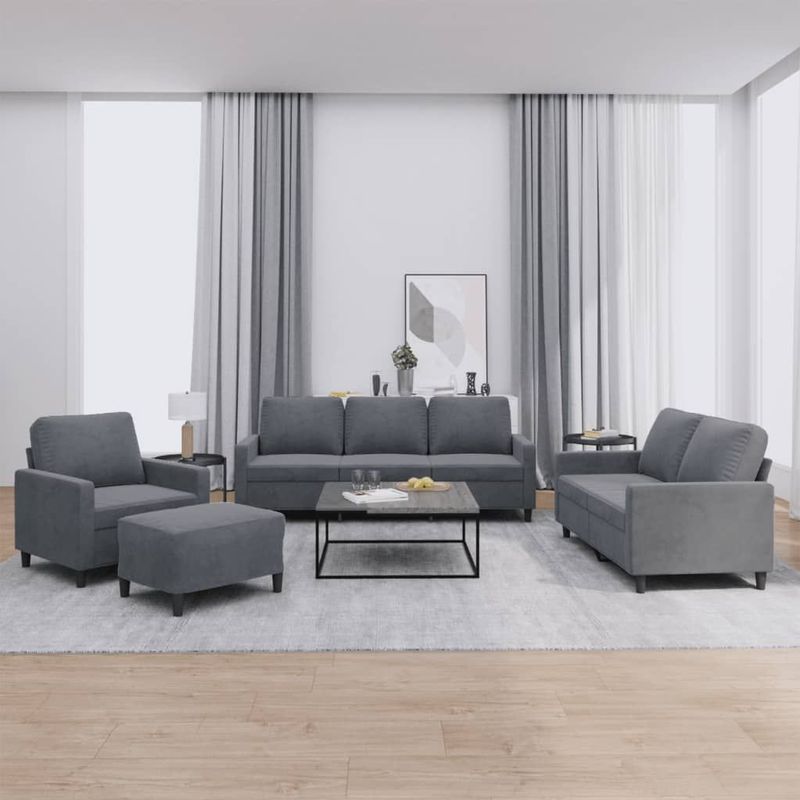 vidaXL 4-delige Loungeset met kussens fluweel donkergrijs