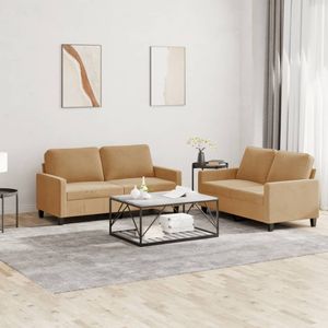 vidaXL 2-tlg. Sofagarnitur mit Kissen Braun Samt