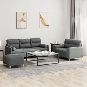 vidaXL - 3-delige - Loungeset - met - kussens - stof - donkergrijs