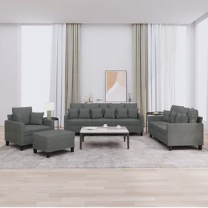 vidaXL 4-tlg. Sofagarnitur mit Kissen Dunkelgrau Stoff