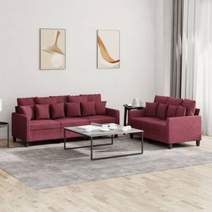 Vidaxl - 2-tlg. Sofagarnitur mit Kissen Weinrot Stoff