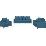 vidaXL 3-tlg. Sofagarnitur mit Kissen Blau Samt