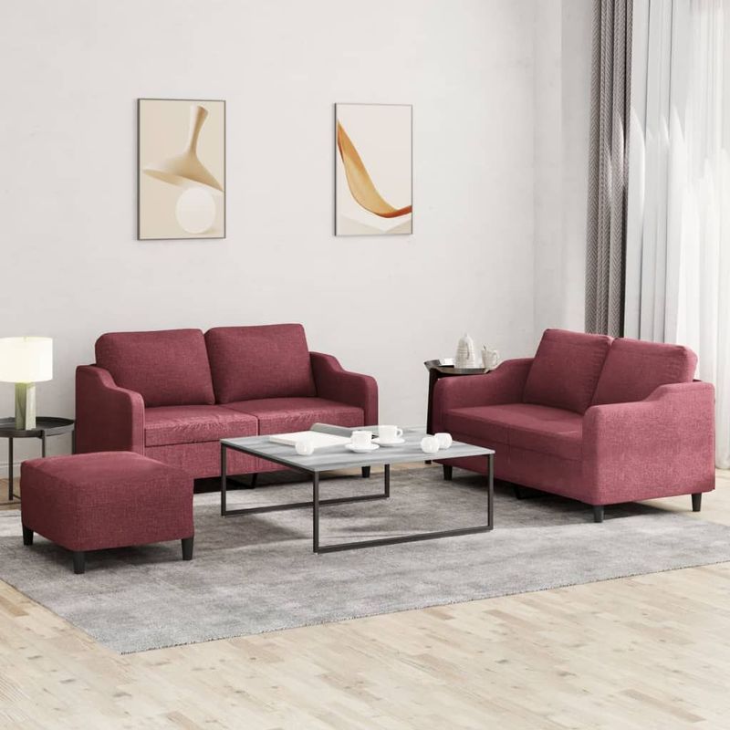 Vidaxl - 3-tlg. Sofagarnitur mit Kissen Weinrot Stoff