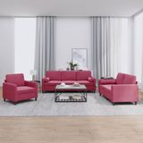 vidaXL - 3-delige - Loungeset - met - kussens - fluweel - wijnrood