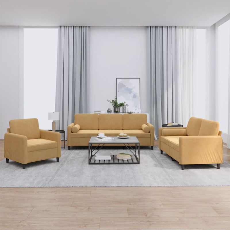 Vidaxl - 3-tlg. Sofagarnitur mit Kissen Braun Samt