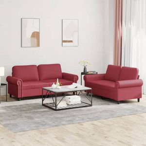 vidaXL 2-tlg. Sofagarnitur mit Kissen Weinrot Kunstleder