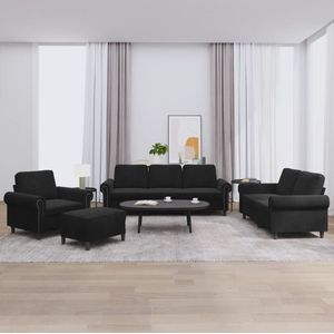 vidaXL 4-tlg. Sofagarnitur mit Kissen Schwarz Samt