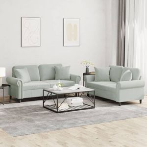 vidaXL 2-delige Loungeset met kussens fluweel lichtgrijs