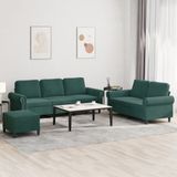vidaXL - 3-delige - Loungeset - met - kussens - fluweel - donkergroen