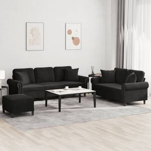 Vidaxl - 3-tlg. Sofagarnitur mit Kissen Schwarz Samt