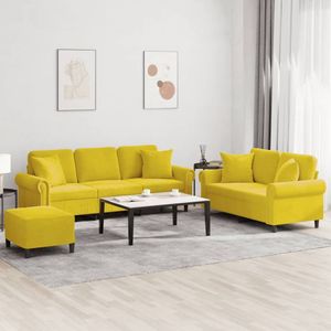 vidaXL 3-tlg. Sofagarnitur mit Kissen Gelb Samt