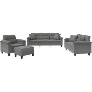 vidaXL - 4-delige - Loungeset - met - kussens - microvezelstof - donkergrijs