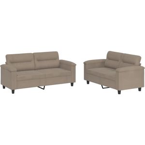 vidaXL 2-delige Loungeset met kussens microvezelstof taupe