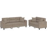 vidaXL 2-delige Loungeset met kussens microvezelstof taupe