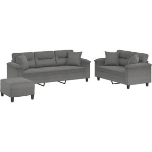 vidaXL - 3-delige - Loungeset - met - kussens - microvezelstof - donkergrijs