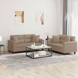 Vidaxl - 2-tlg. Sofagarnitur mit Kissen Cappuccino-Braun Kunstleder